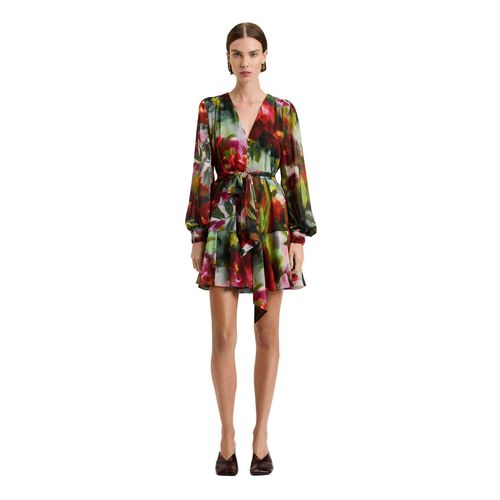 Veronika Maine Painterly Bloom Georgette Mini Dress